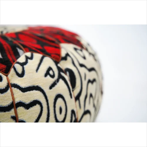 Red and Black Handcrafted Pouf with Tribal Design