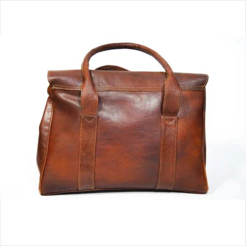 Elegant Brown Leather Handbag with Gold Accent