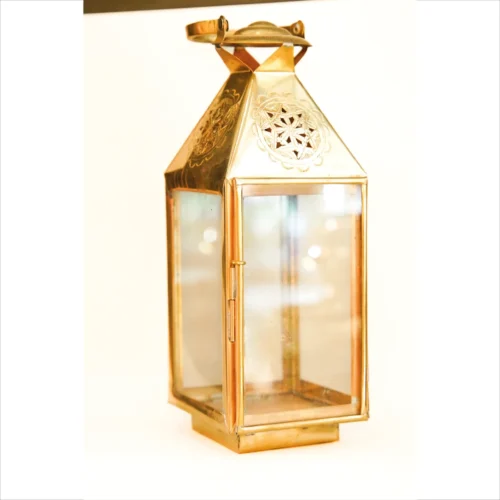 Handmade Moroccan Brass Lantern – Elegant Glass and Brass Design
