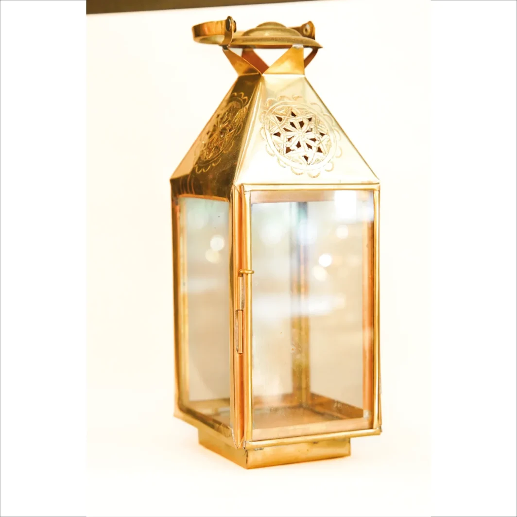 Handmade Moroccan Brass Lantern – Elegant Glass and Brass Design