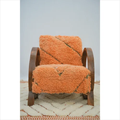 Handcrafted Moroccan Wool Accent Chair in Earthy Orange Tones
