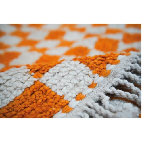 Vibrant Orange Checkerboard Berber Rug
