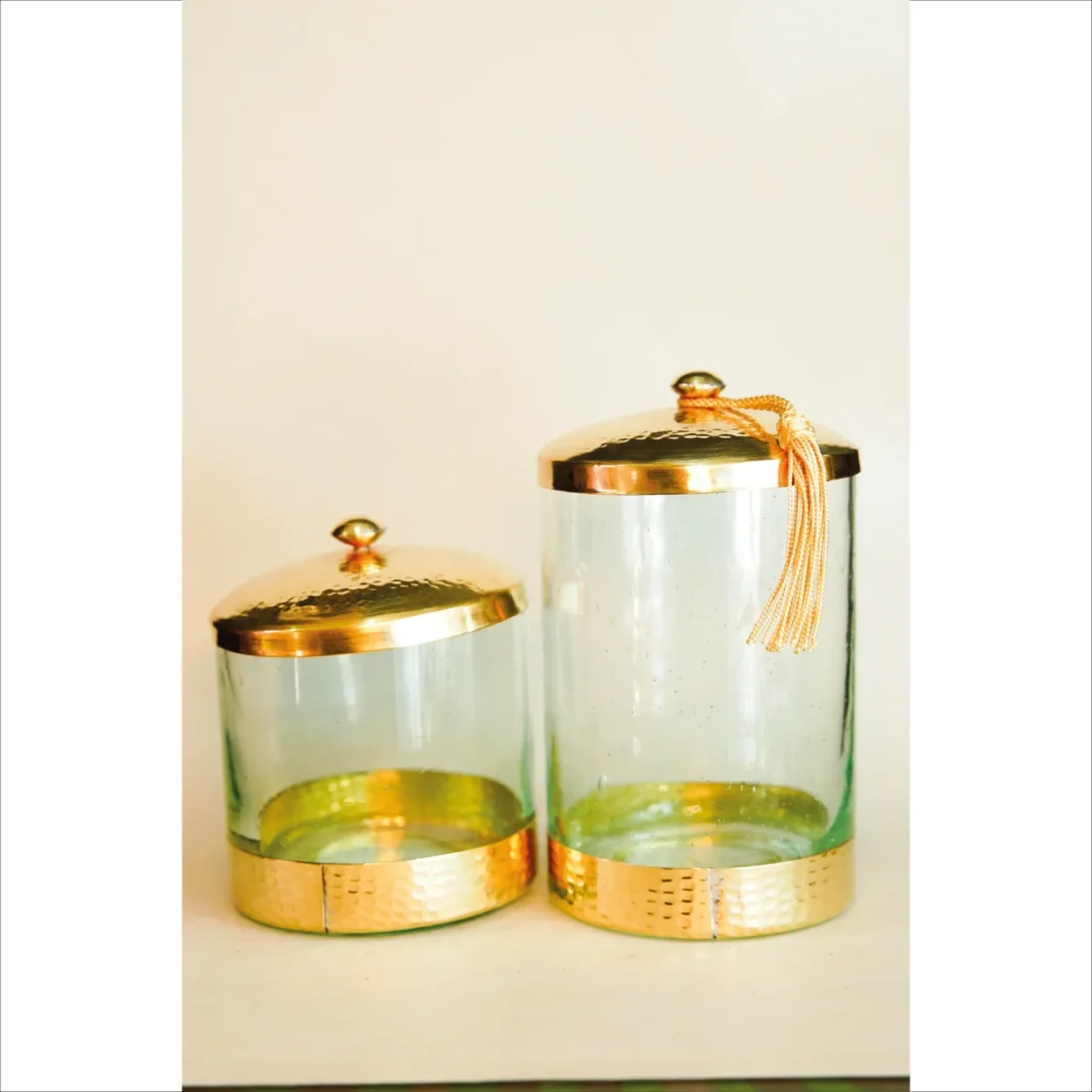 Moroccan Glass Candle Holder with Brass Lid – Elegant and Timeless