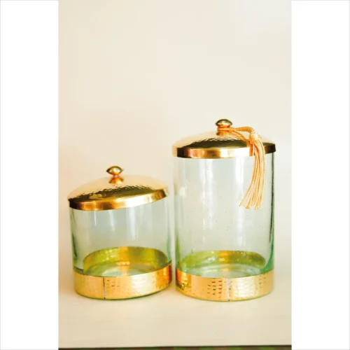 Moroccan Glass Candle Holder with Brass Lid – Elegant and Timeless