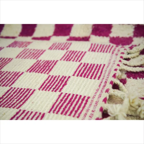 Bold Checkered Moroccan Wool Rug in Magenta and Ivory