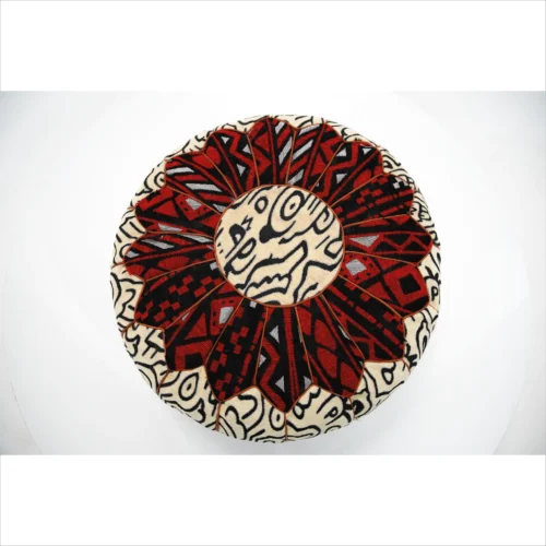 Red and Black Handcrafted Pouf with Tribal Design