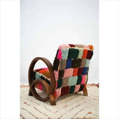 Handcrafted Patchwork Berber Armchair - Vibrant Multicolor Design