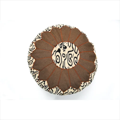 Handcrafted Moroccan Beige and Black Decorative Pouf