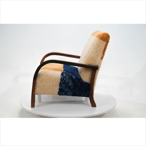 Handcrafted Patchwork Armchair with Vibrant Wool Upholstery