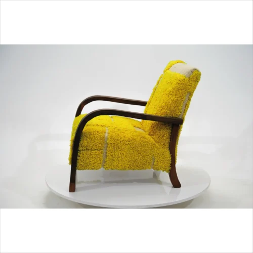 Vibrant Yellow Wool Berber Armchair with Walnut Wood Frame