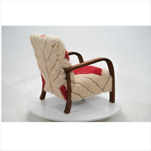 Handmade Moroccan Chair with Red and Cream Wool Upholstery
