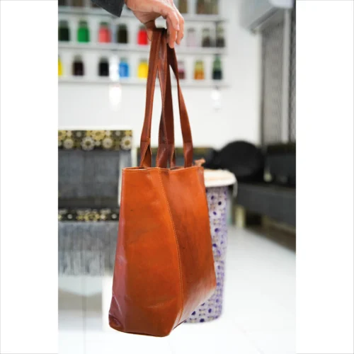 Premium Leather Tote Bag - Handmade Moroccan Design
