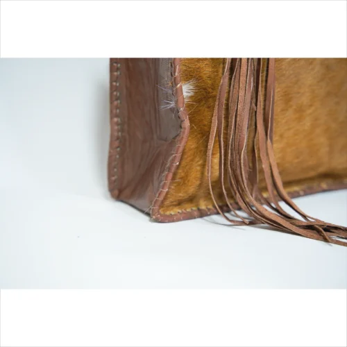 Handcrafted Cowhide Leather Tote with Decorative Fringes