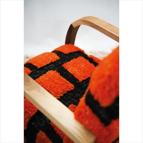 Orange and Black Checkerboard Handmade Armchair
