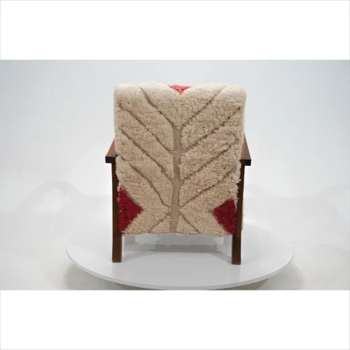 Handmade Moroccan Chair with Red and Cream Wool Upholstery
