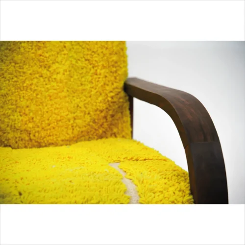 Vibrant Yellow Wool Berber Armchair with Walnut Wood Frame