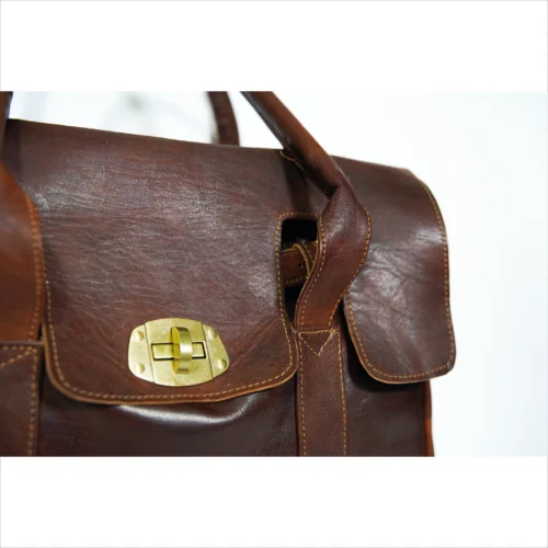 Elegant Brown Leather Handbag with Gold Accent