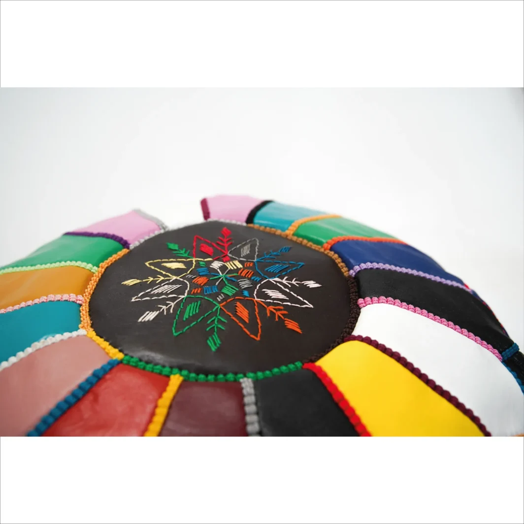 Multicolor Marokkanischer Leder Pouf