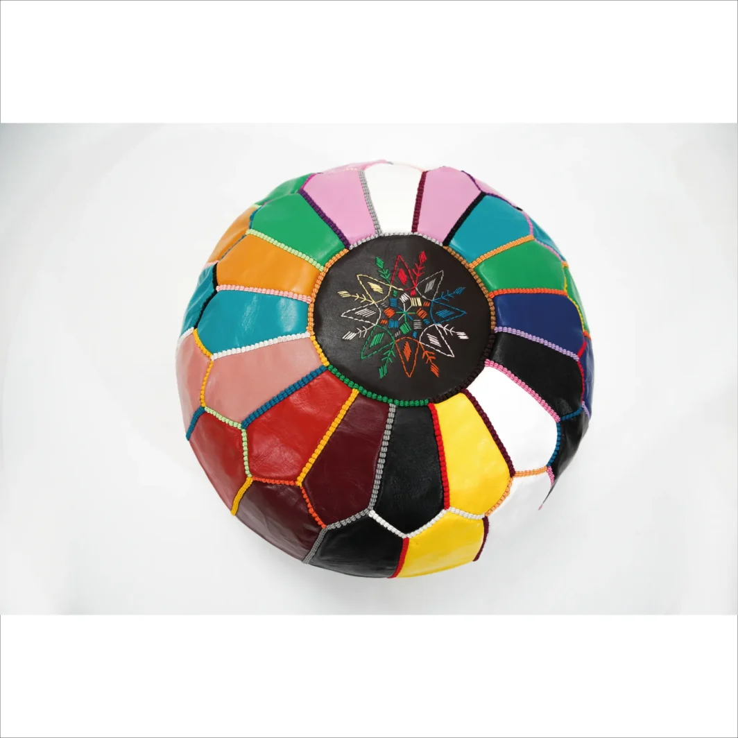 Pouf marocain en cuir multicolore