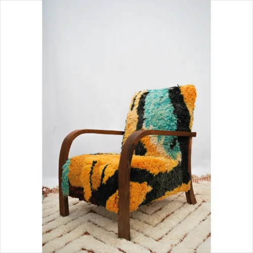 Vivid Yellow and Turquoise Handwoven Armchair