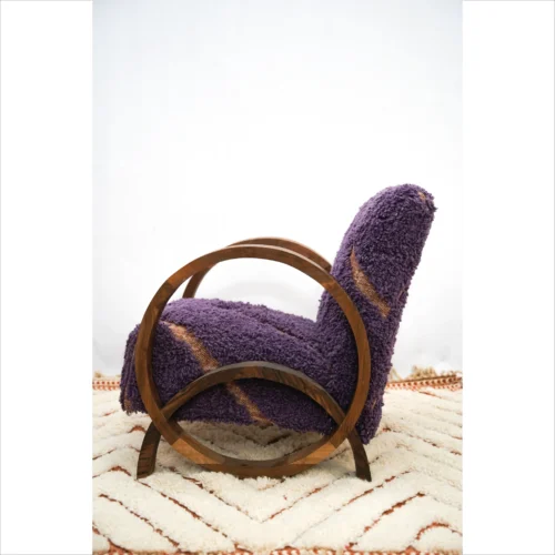 Sedia da salotto marocchina vintage in bouclé viola - Comfort e stile fatti a mano