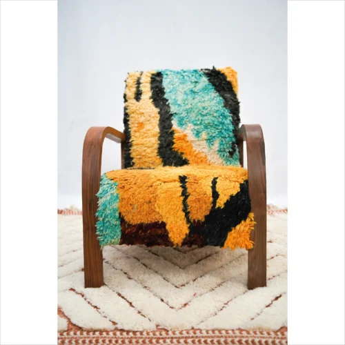 Vivid Yellow and Turquoise Handwoven Armchair