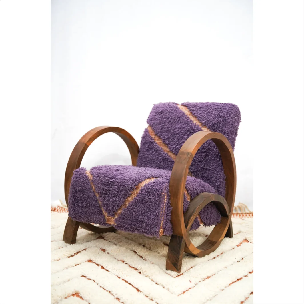 Silla de salón marroquí Vintage Purple Boucle - Comodidad y estilo hechos a mano