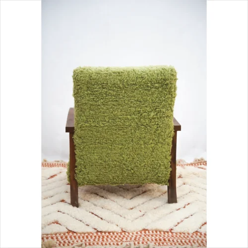 Elegant Handmade Green Wool Armchair with Solid Wood Frame