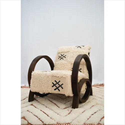 Vintage-Inspired Berber Armchair with Geometric Tufted Fabric