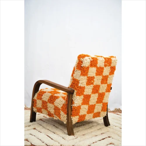 Vibrant Orange Checkered Handmade Chair