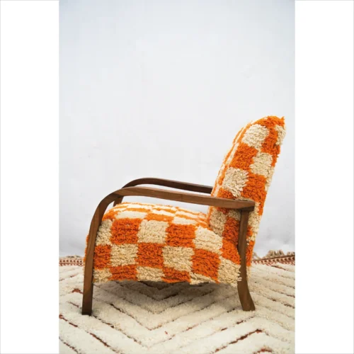 Vibrant Orange Checkered Handmade Chair