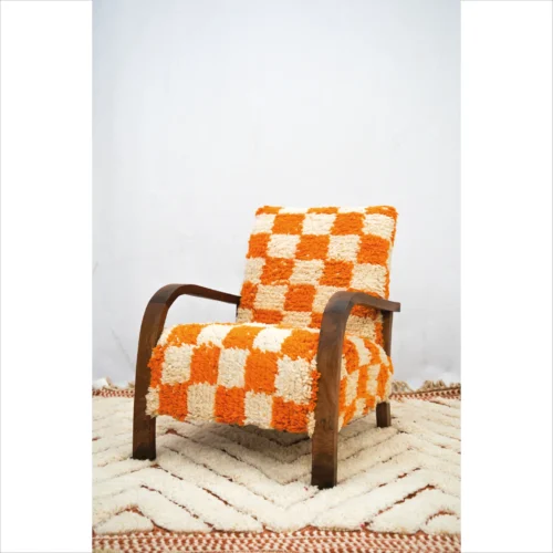 Vibrant Orange Checkered Handmade Chair