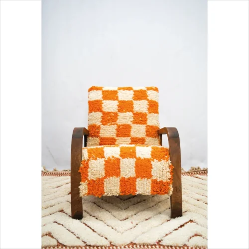 Vibrant Orange Checkered Handmade Chair