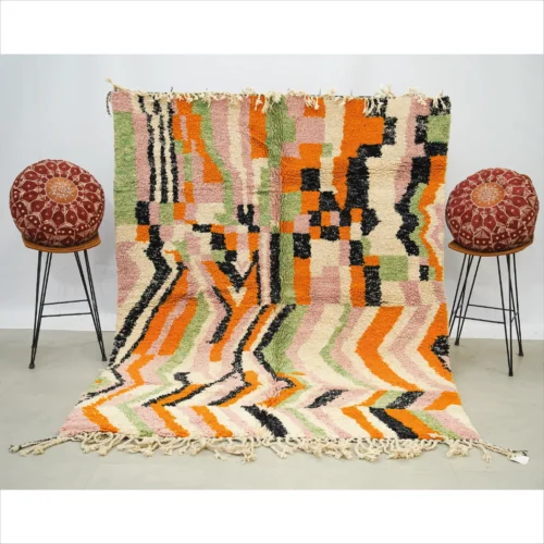 Vibrant Moroccan Wool Rug with Multicolor Abstract Design