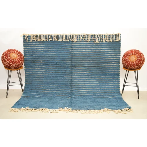 Handwoven Moroccan Wool Rug with Elegant Blue Stripes