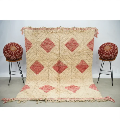 Handwoven Moroccan Wool Rug – Cream with Subtle Pink Accents