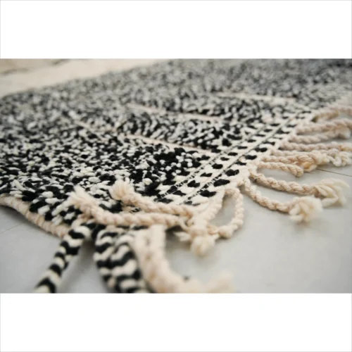 Handwoven Moroccan Wool Rug – Black and Cream with Textured Patterns