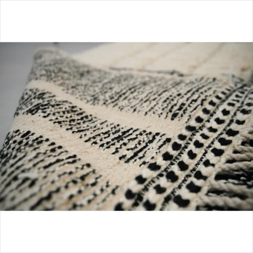 Handwoven Moroccan Wool Rug – Black and Cream with Textured Patterns
