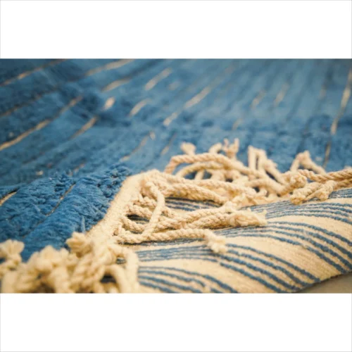 Handwoven Moroccan Wool Rug with Elegant Blue Stripes